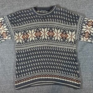 Structure Fair Isle Sweater‎ Nordic Pattern Knit Pullover Crew Neck Mens Large